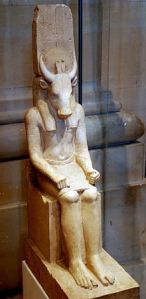 Montu with bull's head, found at the same shrine as the Raet statue.