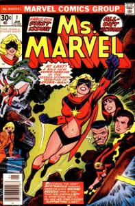 Carol Danvers as Ms. Marvel on the cover of Ms. Marvel #1 (January 1977). Art by John Romita, Sr.. (Wikimedia)