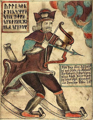 Ullr with bow and skis.