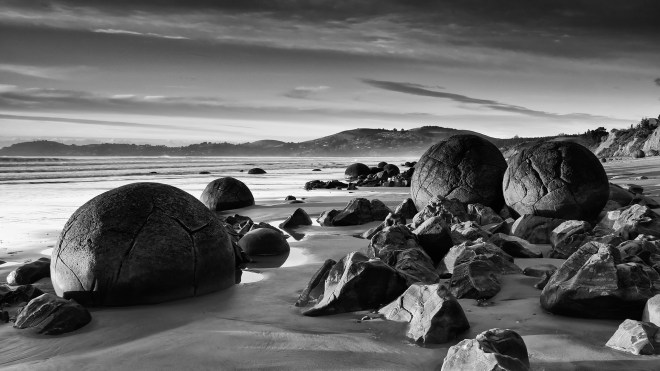 boulders on the shore