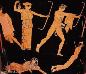 Apollo and Artemis slay Niobe's children. Theoi.com